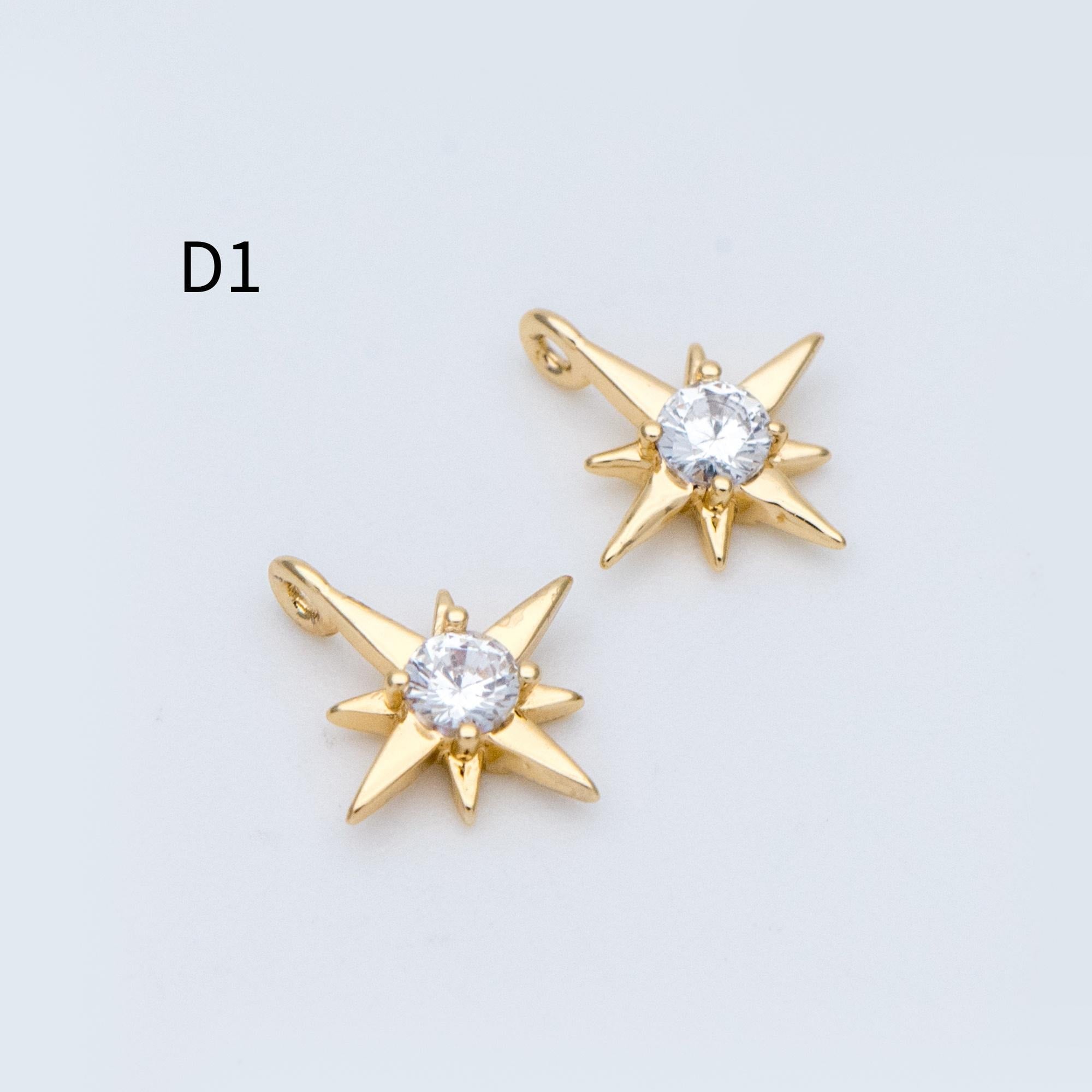 10pcs Gold/ Silver Tone North Star Charm, 18K Gold/ Rhodium plated Brass Mini Star Pendants (GB-924)